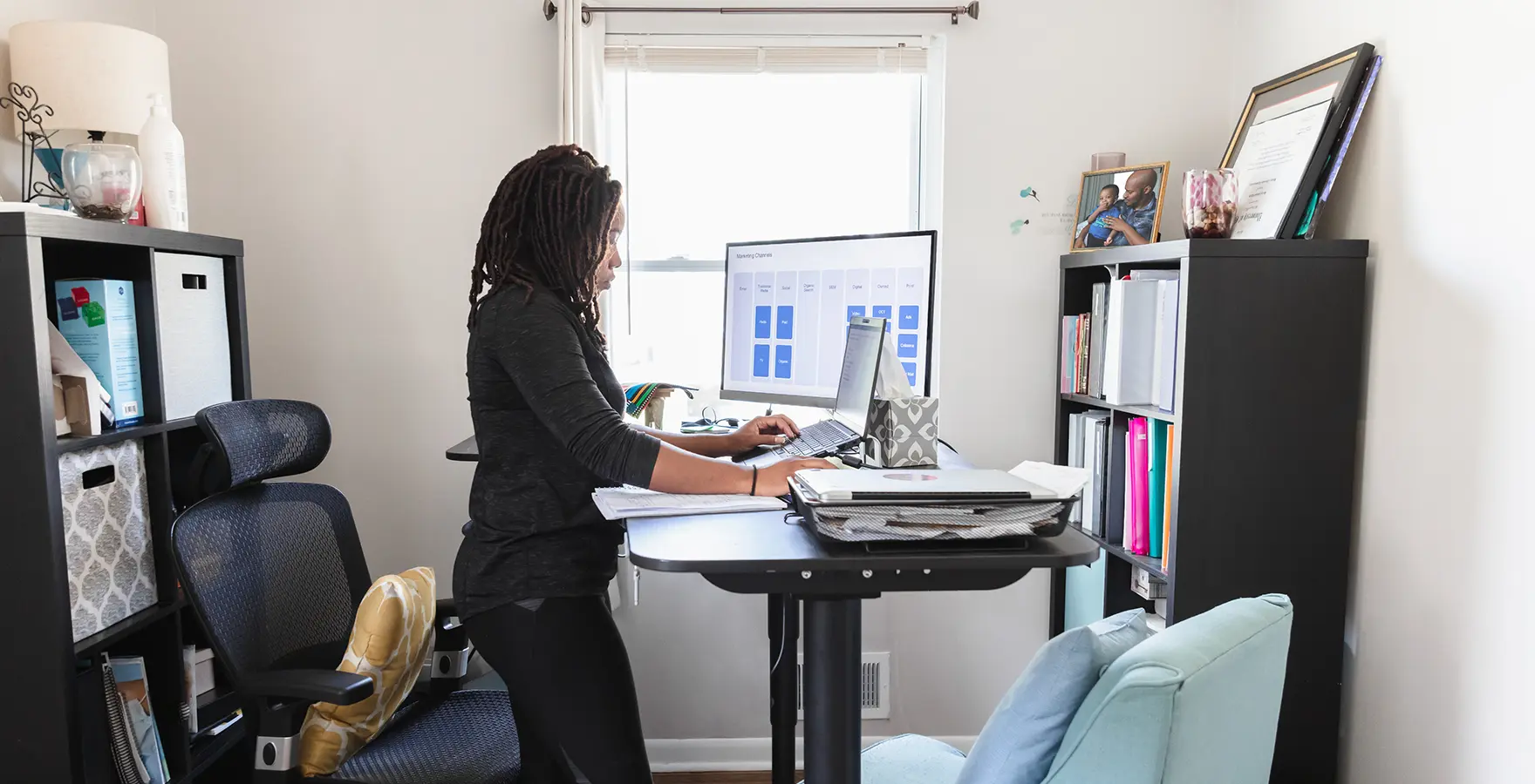 Woman at standing desk