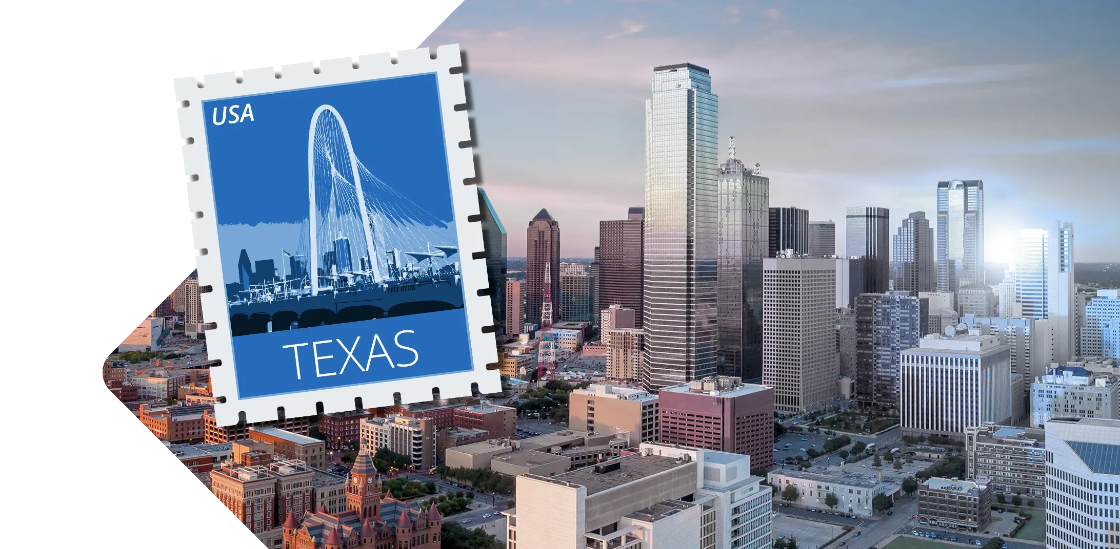 Texas skyline with stamp
