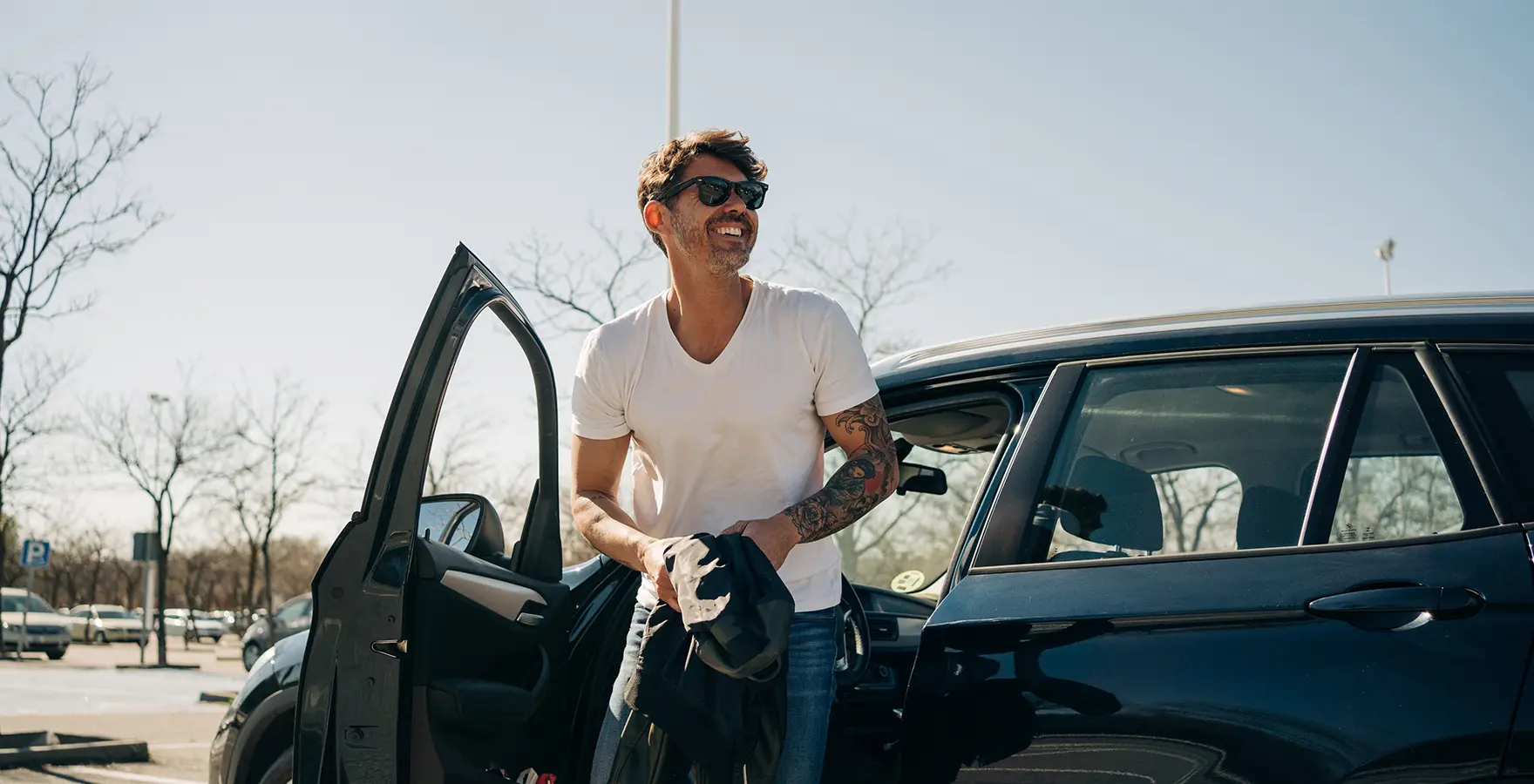 Man exiting car