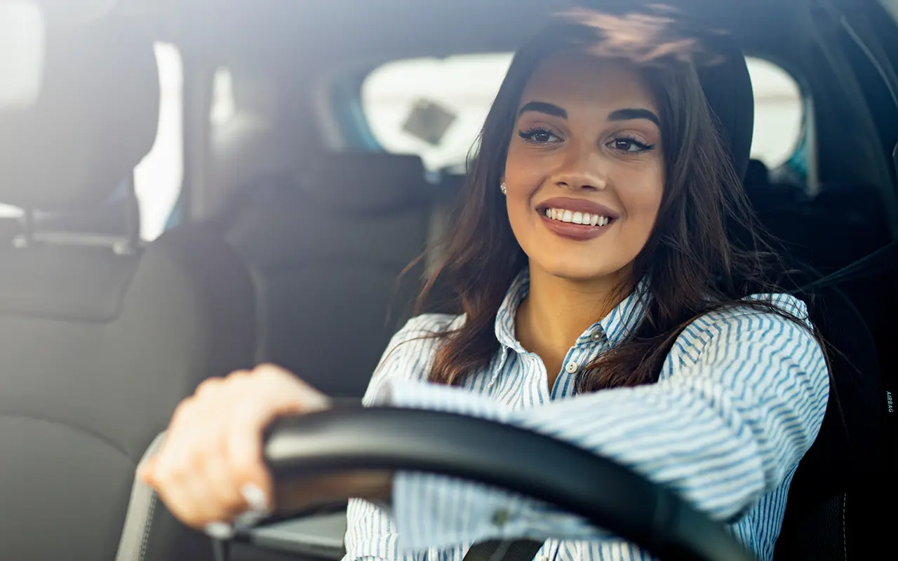 Woman driving car
